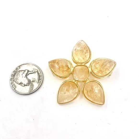 FRANCESCA ROMANA GOLDEN CITRINE FLOWER PIN BROOCH - Picture 5 of 9